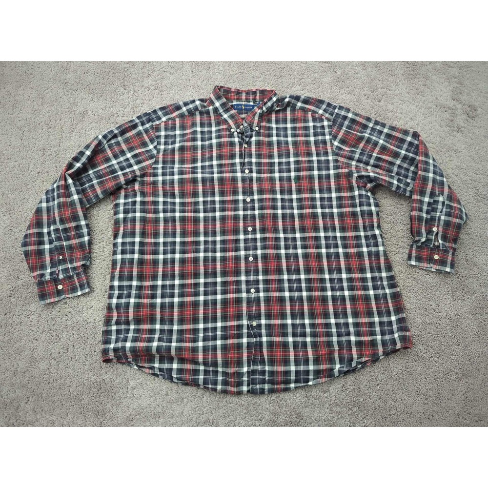 Ralph Lauren Button Up Shirt Mens 3XB BIG Red Plaid Long Sleeve Preppy Casual